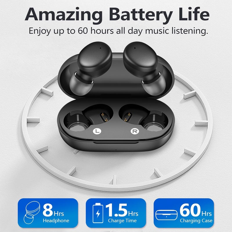 MOZOTER S8 Mini Wireless Earbuds Bluetooth 5.3 in Ear Light-Weight Headphones,60Hrs Playtime Ear Buds with Charging Case,Smart Ring,Fitness Tracker Premium Sound with Deep Bass for Sport-Black - Image 4